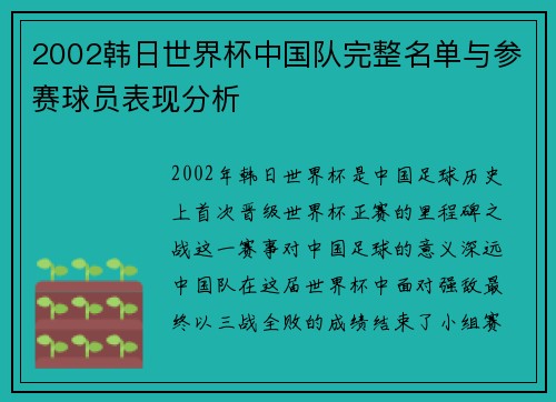 2002韩日世界杯中国队完整名单与参赛球员表现分析